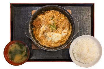 Set of Loin Katsudon with egg, focus selective
