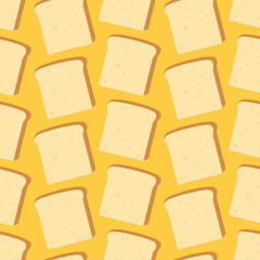 Seamless pattern of a rectangular bread slice. Slices toast bread on yellow background.