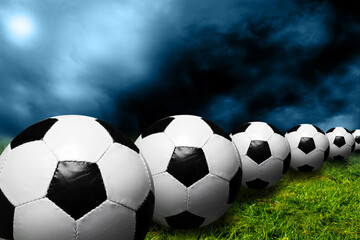 row of soccer ball 