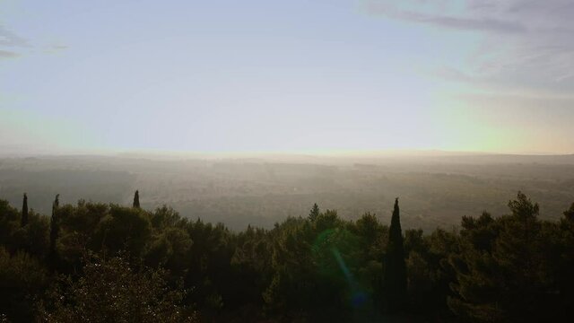 Wide angle view over the beautiful Italian landscape at sunset from Castel del monte - travel photography