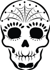 Day of Dead Skull Mustache Bowler Hat Decorated Festival Party Mexico Vector