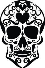 Day of Dead Skull Mustache Bowler Hat Decorated Festival Party Mexico Vector