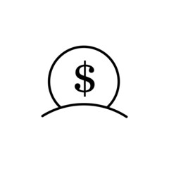 Coin, cent, dollar, cash black line icon isolated. Deposit concept. Money logo. Money Illustration business concept. Trendy flat style for app, graphic, infographic, web, site, ui, ux. Vector EPS 10.