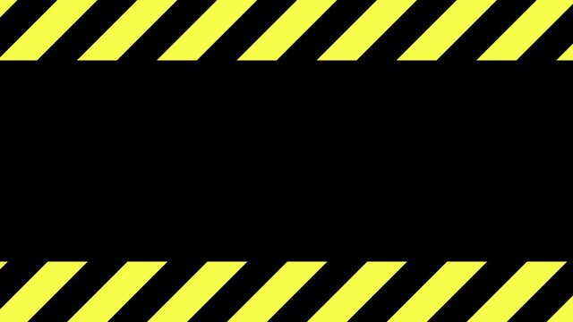 A scrolling warning caution tape (angled stripes). Black background, medium motion.
