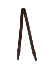 Brown leather shoulder strap for a gun isolated on white back