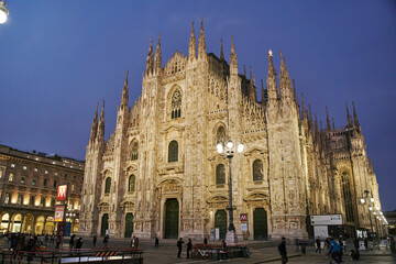 Milan, Italy - October 10, 2021: Milan Cathedral in Piazza Duomo in the evening, Milan. Duomo Cathedral