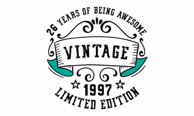 26 Years of Being Awesome Vintage Limited Edition 1997 Graphic. It's able to print on T-shirt, mug, sticker, gift card, hoodie, wallpaper, hat and much more.