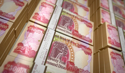 Iraq Dinar money banknotes pack illustration - obrazy, fototapety, plakaty