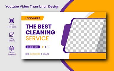 Editable thumbnail design for any videos. Cleaning service customizable video thumbnail and web banner template design .