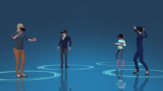 People wearing Virtual Reality Headsets, 3d render.