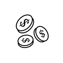 A bunch of coins dollar cash black line icon isolated. Money logo. Money outline Illustration business concept. Trendy flat style for app, graphic, dev, infographic, web, ui, gui, ux. Vector EPS 10.