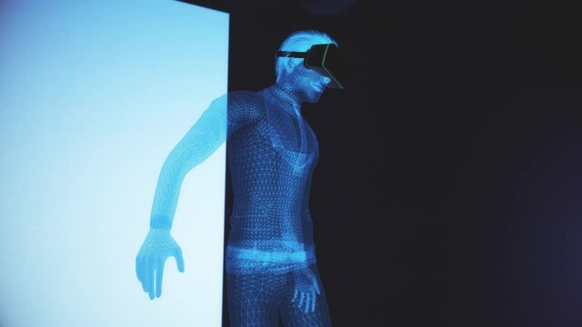 Men wearing Virtual Reality Headset , 3d render. Isolated with luma matte. Seamless loop.