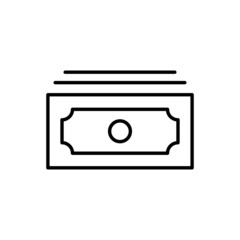 Black Stacks paper money cash line icon isolated. Money banknotes stacks. Banknote Illustration business concept. Trendy flat style for app, graphic, infographic, web, ui, gui, ux, dev. Vector EPS 10.