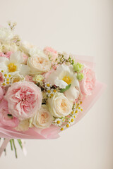 Flower shop concept. Close-up beautiful lovely bouquet of mixed flowers. Wallpaper. Nature composition