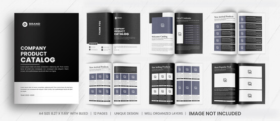Modern product catalog design template, Company product catalogue design template, Minimalist product brochure template design, Black and White product catalog design template