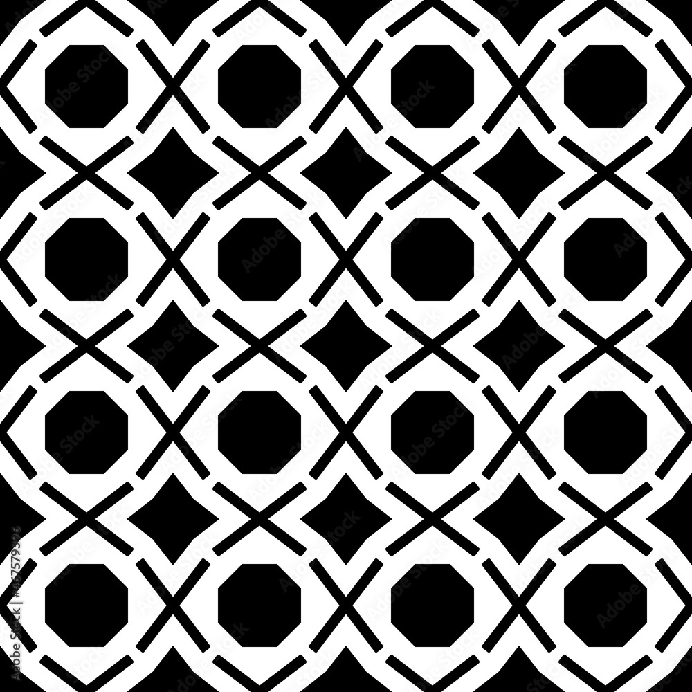 Aufkleber octagons and diamonds are black. vector and seamless pattern.