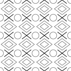 Rings and diamonds are black. Vector and seamless pattern.