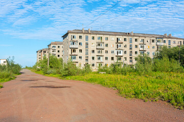 Completely empty houses left by people in the ghost town of Sovetsky, Russia