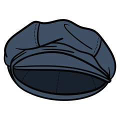 peaked cap to place. vector comic outline.