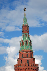 Moscow Kremlin tower. Blue sky background.