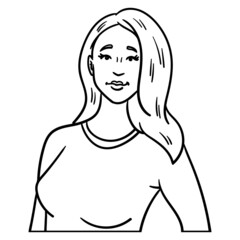 woman with long hair. comic, outline, avatar, monochrome.
