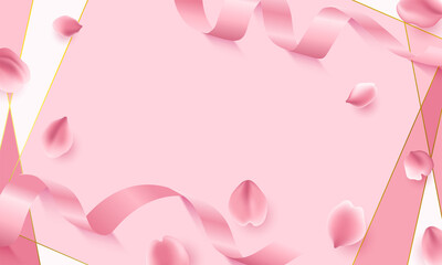 Obraz premium Pink fabric curved ribbon on pink background