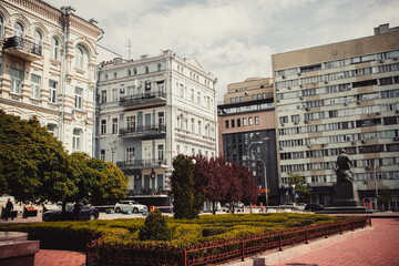 Beautiful old architecture in the center of Kiev in spring