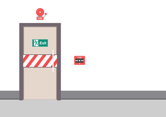 Fire door vector. Fire alarm cartoon vector. Fire alarm system. Fire equipment. Vector illustration in flat style. Exit door.
