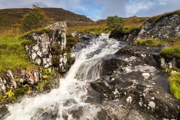 An autumnal 3 shot image of Allt Coire nan Cnamh on the road from Invergary to Kinloch Hourn, Lochaber, Scotland