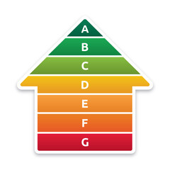 Energy Performance Certificate with house - Vector image of an energy efficiency chart with EPC ratings - Effective and ineffective insulation concept (Low and High power consumption home)