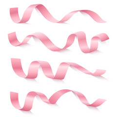 Big set of realistic pink ribbon isolated