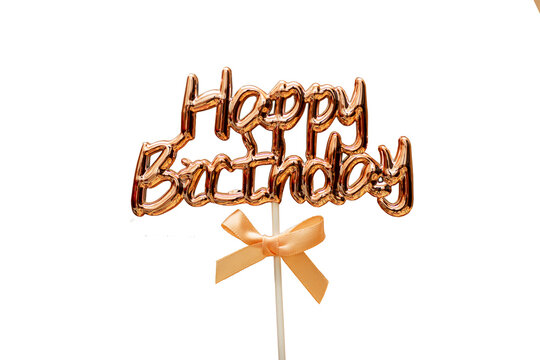happy birthday text with knot isolated on white background