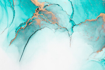 Ocean blue abstract background of marble liquid ink art painting on paper . Image of original...