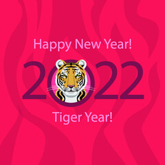 Postcard for the new year 2022. Tiger. Vector illustration