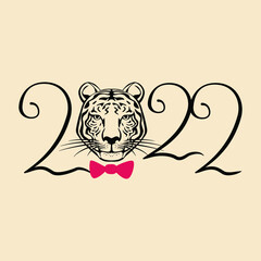 Postcard for the new year 2022. Tiger. Vector illustration