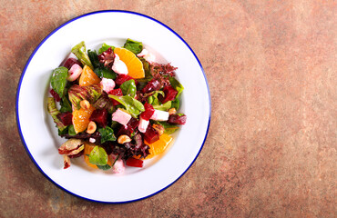 Beetroot, feta cheese, orange and nuts salad