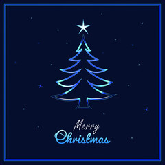 Christmas card with Christmas Neon tree Vector Illustration.