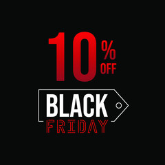 Black friday 10% off, white and red in a black background.