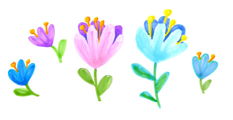 Set of bright flowers drawn with markers.  For poster, eco bag, fabric, sketchbook cover, print, your design