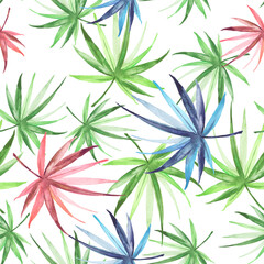Naklejka na ściany i meble Watercolor palm leaf seamless pattern. Tropical leaves. Jungle, hawaii. Bright Rapport for Paper, Textile, Wallpaper, design. Tropical leaves watercolor. Exotic tropical palm tree. abstract splash. 