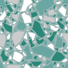 Texture of Terrazzo Floor. Tile with pebbles and stone. Abstract green mosaic, seamless pattern. Vector background.