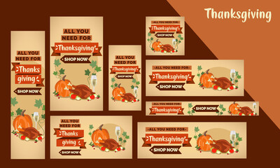 Thanksgiving Day and event Food Shop Web Banner, Google Ads, Instagram & Facebook Post & Stories