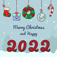 Merry Christmas Happy New Year Xmas 2022 Kawaii Wreath Ball Candy Cane Present Box Sock