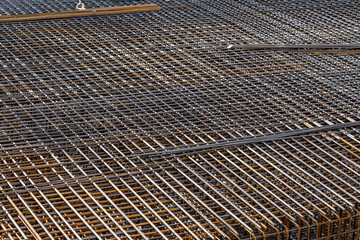 Rebar steel bars, reinforcement concrete bars with wire rod used in foundation of construction site
