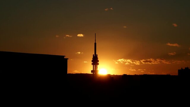 beautiful sunset over zizkov tower time lapse 
