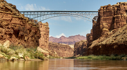 Navajo Bridge, a pair of steel arch spans crossing the Colorado River near Lees Ferry in the Grand Canyon