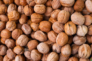 Raw fresh walnut close-up in the market