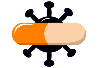 Píldora, pastilla, cápsula o comprimido antiviral sobre un símbolo del coronavirus o Covid-19. Medicamento. Medicina. Tratamiento contra la Covid-19