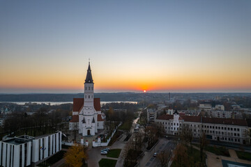 Aerial autumn fall sunrise view of Šiauliai city, Lithuania