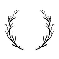 Vector hand drawn wreath of branches. isolated on white background. Silhouette willow branch. Doodle style. Floral frame. © Yuliia Maksymkina